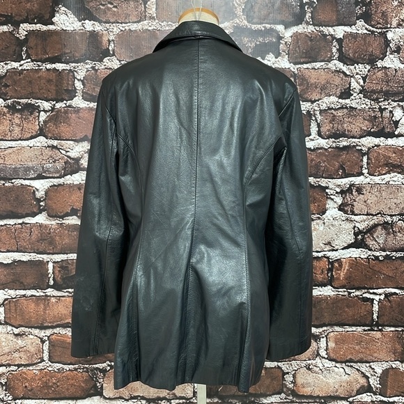 BCBGMAXAZRIA Jacket Women's 12 Black Leather Collar Buttons Pockets Blazer - Picture 11 of 17